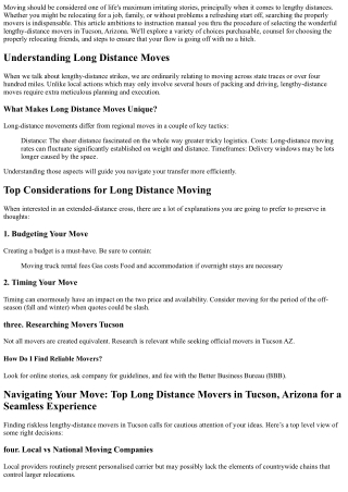 Navigating Your Move: Top Long Distance Movers in Tucson, Arizona for a Seamless