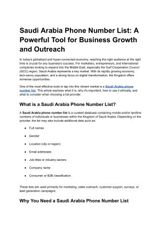 Saudi Arabia Phone Number List: A Powerful Tool for Business Growth and Outreach