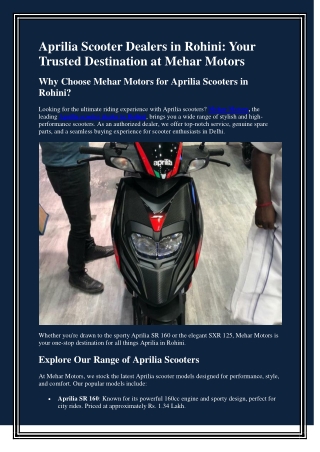 Aprilia Scooter Dealers in Rohini