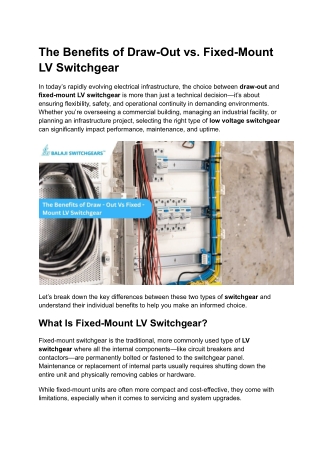 The Benefits of Draw-Out vs. Fixed-Mount LV Switchgear
