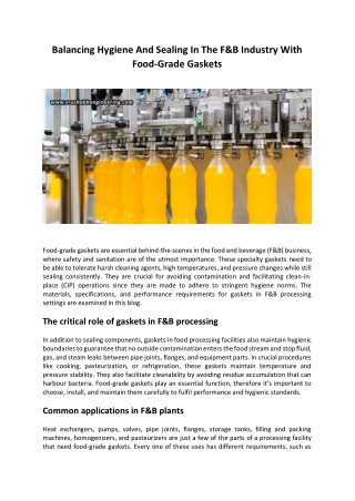 Balancing Hygiene And Sealing In The F&B Industry With Food-Grade Gaskets