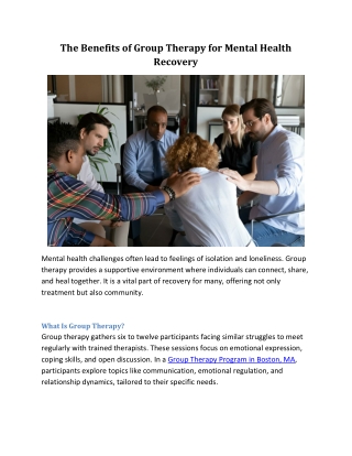 The Benefits of Group Therapy for Mental Health Recovery