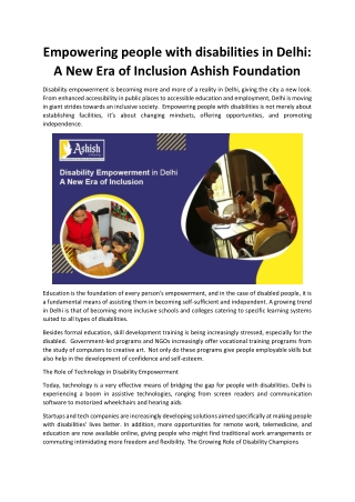 Empowering people with disabilities in Delhi: A New Era of Inclusion Ashish Foun