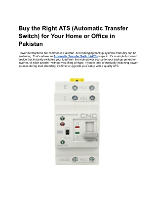 Buy Automatic Transfer Switch (ATS) in Pakistan – Seamless Power Shift