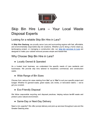 Skip Bin Hire Lara – Your Local Waste Disposal Experts
