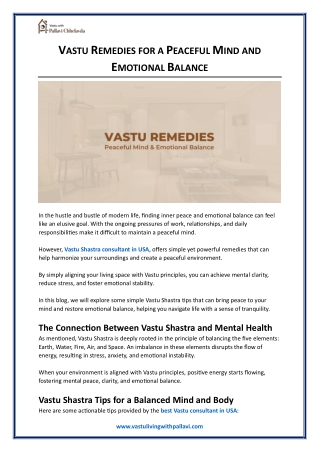 Vastu Remedies for a Peaceful Mind and Emotional Balance