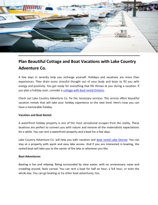 Plan Beautiful Cottage and Boat Vacations with Lake Country Adventure Co.