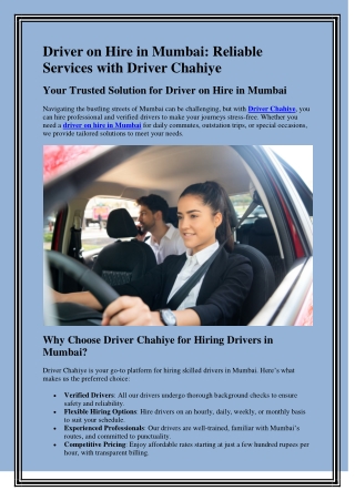 driver on hire in mumbai reliable services with