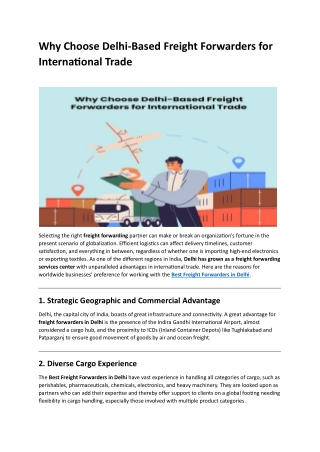 Why Choose Delhi-Based Freight Forwarders for International Trade