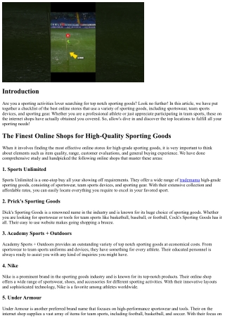The Most Effective Online Stores for High-Quality Sporting Goods