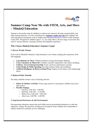 Summer Camp Near Me with STEM, Arts, and More – MindzQ Education