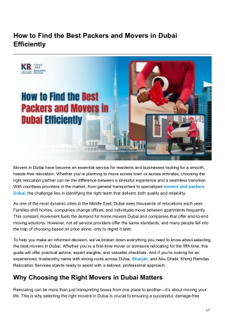 How to Find the Best Packers and Movers in Dubai Efficiently