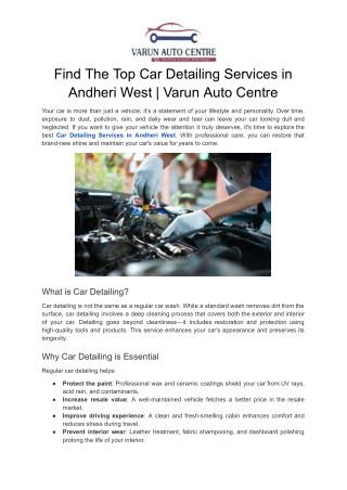 Find The Top Car Detailing Services in Andheri West | Varun Auto Centre