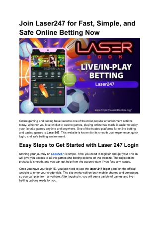 Join Laser247 for Fast, Simple, and Safe Online Betting Now