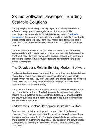 Skilled Software Developer  Building Scalable Solutions