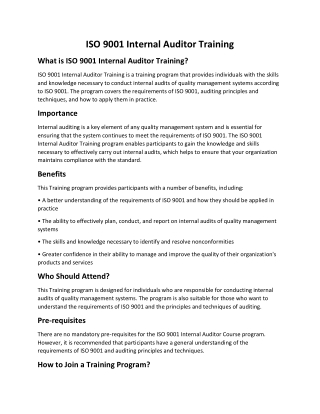 ISO 9001 Internal Auditor Training Online