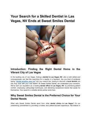 Your Search for a Skilled Dentist in Las Vegas, NV Ends at Sweet Smiles Dental
