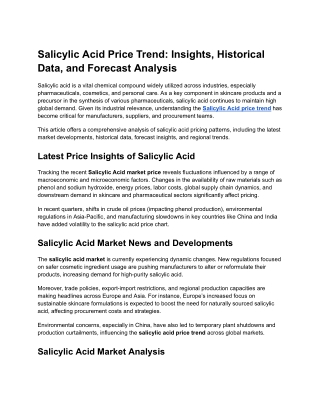 Salicylic Acid Price Trend: Insights, Historical Data, and Forecast Analysis