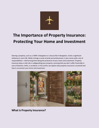 The Importance of Property Insurance Protecting Your Home and Investment
