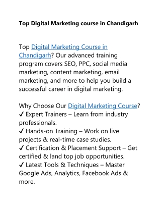 Top Digital Marketing course in Chandigarh