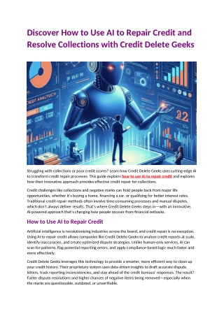 Discover How to Use AI to Repair Credit and Resolve Collections with Credit Delete Geeks