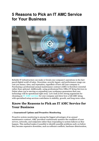 5 Reasons to Pick an IT AMC Service for Your Business