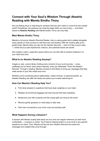 Connect with Your Soul’s Wisdom Through Akashic Reading with Mamta Sindhu Thory