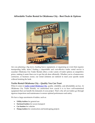 Affordable Trailer Rental In Oklahoma City - Best Deals & Options