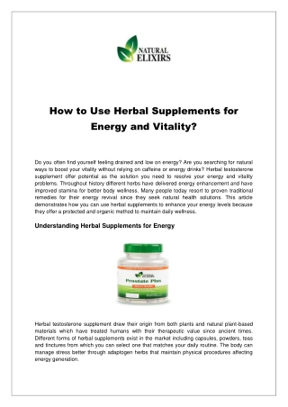 How to Use Herbal Supplements for Energy and Vitality