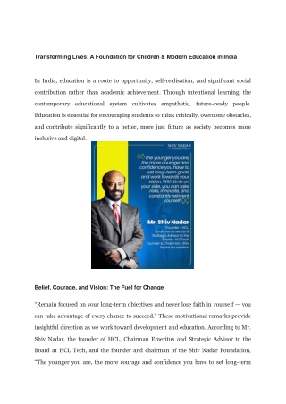 Transforming Lives - A Foundation for Children & Modern Education in India