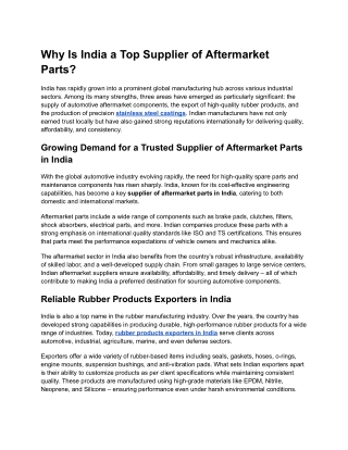 Why Is India a Top Supplier of Aftermarket Parts