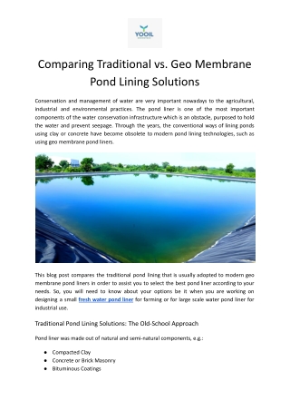 Comparing Traditional vs. Geo Membrane Pond Lining Solutions