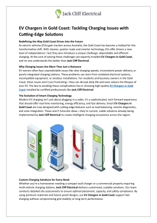 EV Chargers in Gold Coast - Tackling Charging Issues with Cutting-Edge Solutions