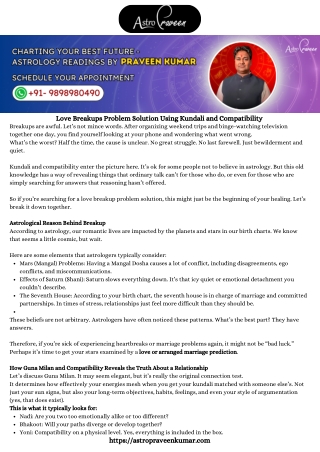 Love Breakups Problem Solution Using Kundali and Compatibility