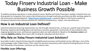 Today Finserv Industrial Loan – No Hidden Charges, Easy Terms