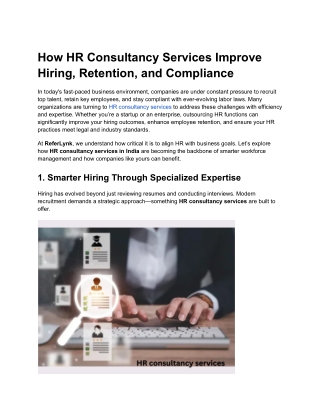 How HR Consultancy Services Improve Hiring, Retention, and Compliance