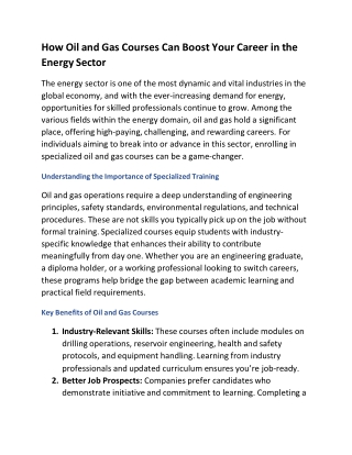 How Oil and Gas Courses Can Boost Your Career in the Energy Sector