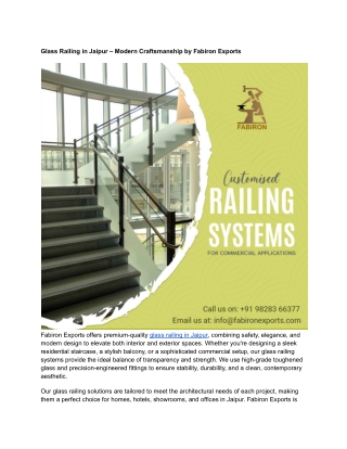 Glass Railing in Jaipur – Modern Craftsmanship by Fabiron Exports