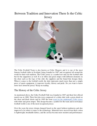 Between Tradition and Innovation There Is the Celtic Jersey