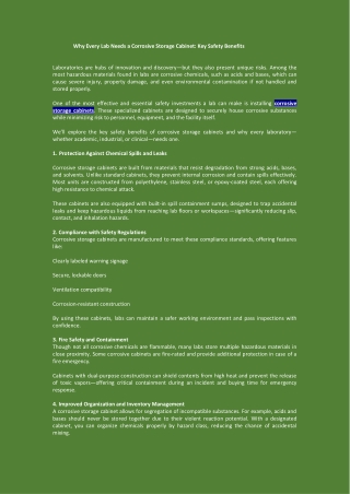 Why Every Lab Needs a Corrosive Storage Cabinet: Key Safety Benefits