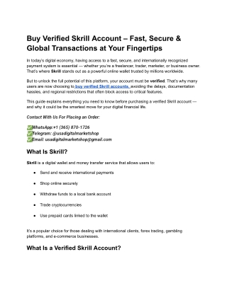 Buy Verified Skrill Account – Fast, Secure & Global Transactions at Your Fingertips