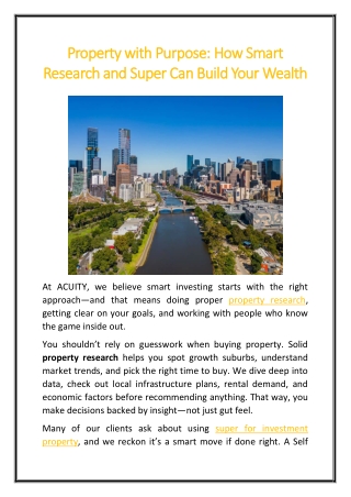 Property with Purpose How Smart Research and Super Can Build Your Wealth