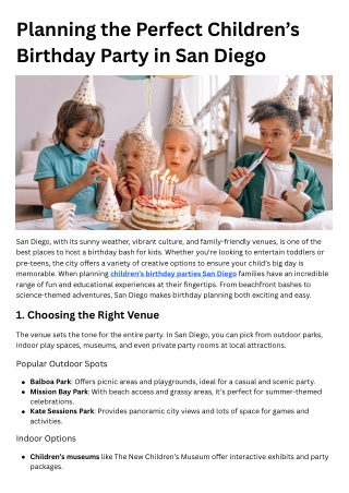 Planning the Perfect Children’s Birthday Party in San Diego