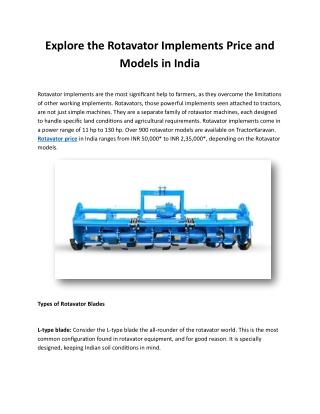 Explore the Rotavator Implements Price and Models in India