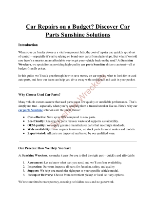 Car Repairs on a Budget: Discover Car Parts Sunshine Solutions