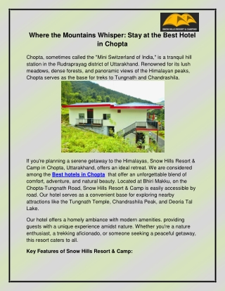 Best Hotel in Chopta