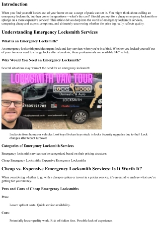 Cheap vs. Expensive Emergency Locksmith Services: Is It Worth It?