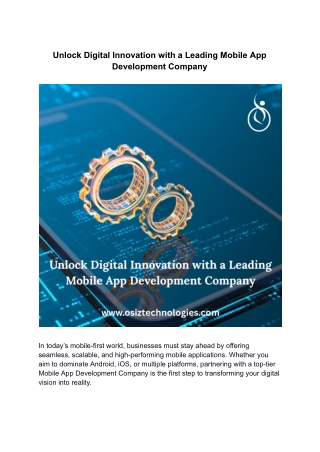 Unlock Digital Innovation with a Leading Mobile App Development Company