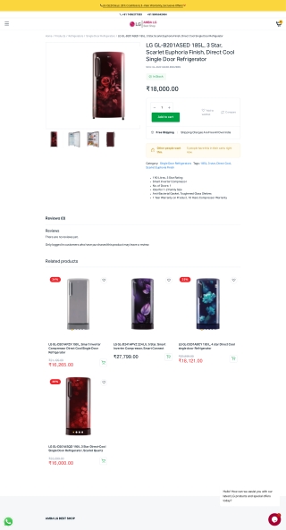 LG GL-B201ASED 185L 3 Star Single Door Refrigerator - LG Online Stores
