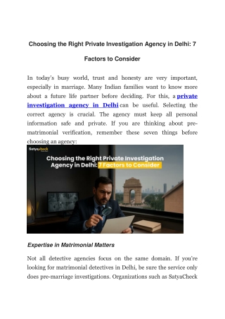 Choosing the Right Private Investigation Agency in Delhi- 7 Factors to Consider